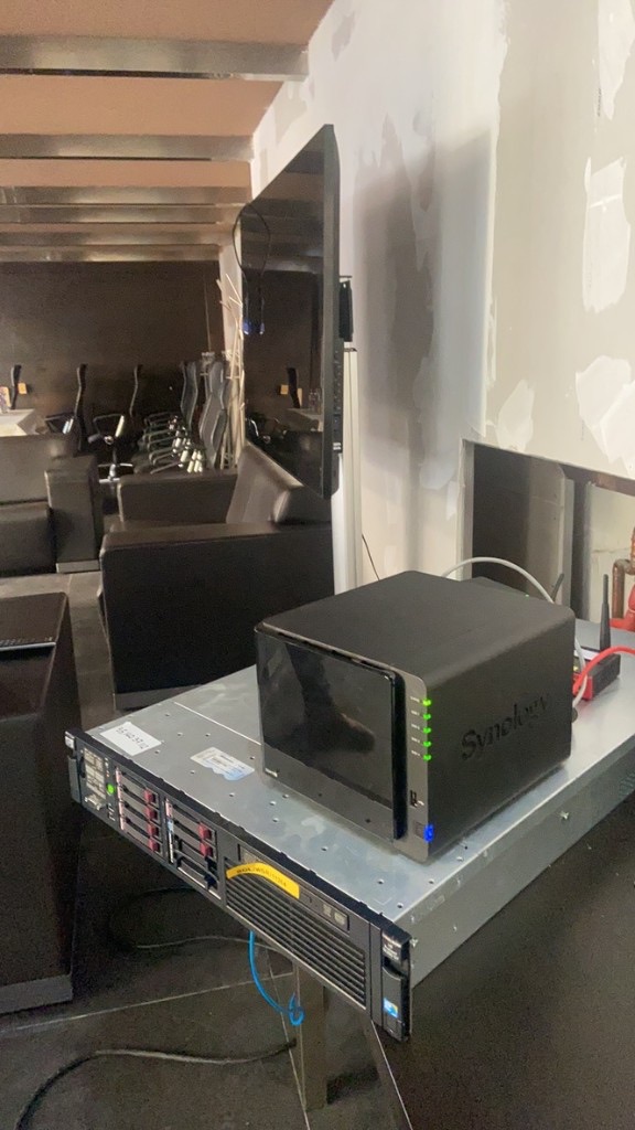 On-site system: server, Synology NAS and display